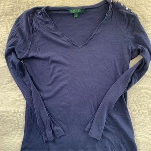 Ralph Lauren Navy V-Neck Long sleeve Top